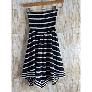 Guess Black White Stripe Smocked Strapless Midi Dress XS